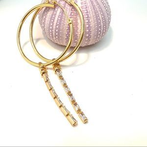 New womens large gold hoop earrings with beautiful long dangle drop crystal
